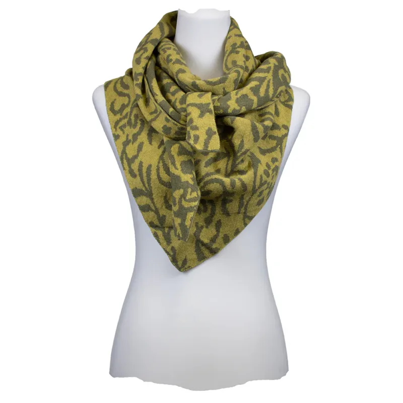 Dreiecksschal aus Wolle von Sarah & Sally in Taupe mit Jacquard-Muster, beidseitig tragbar