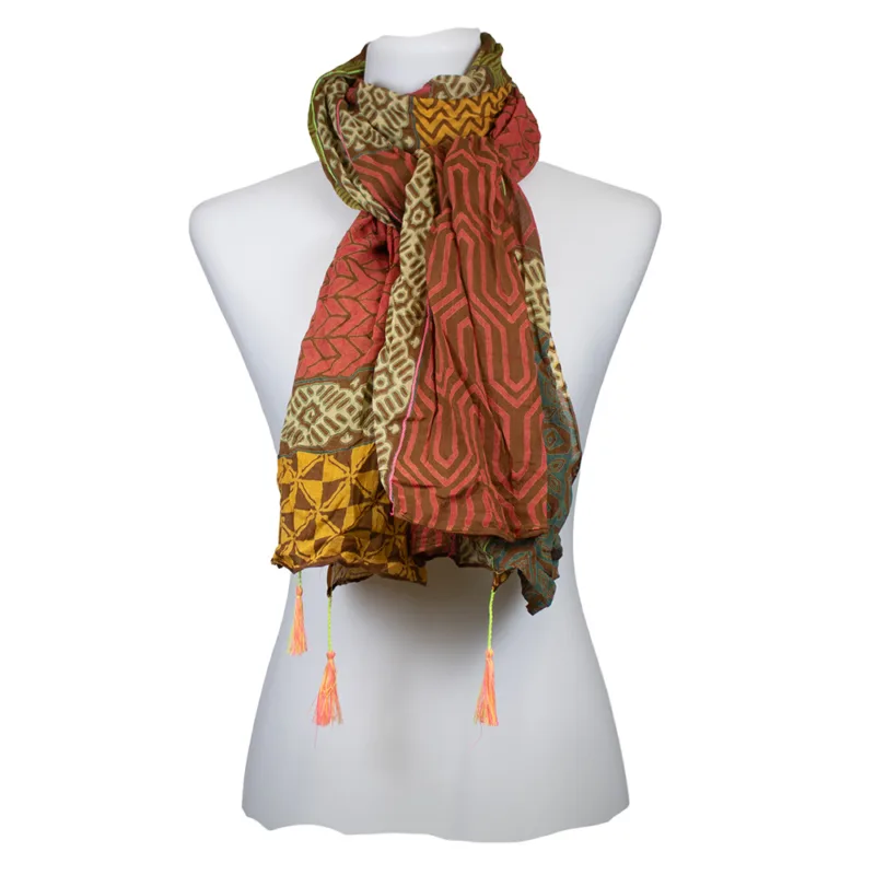 Sarah und Sally | Schal 100 % Baumwolle Patchwork mit Neonstickerei
