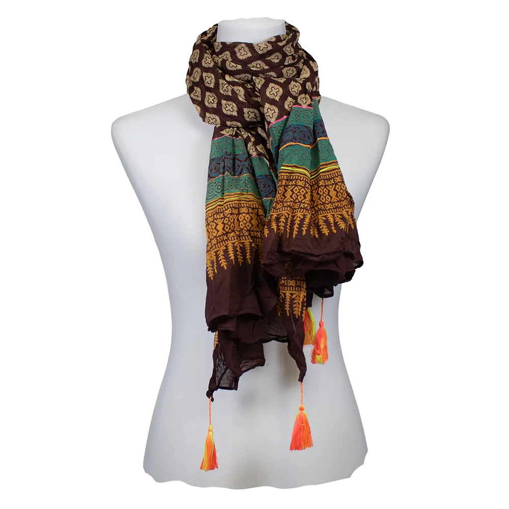 Sarah und Sally | Schal 100 % Baumwolle Aubergine und Gelb, mit allover Rautenmuster