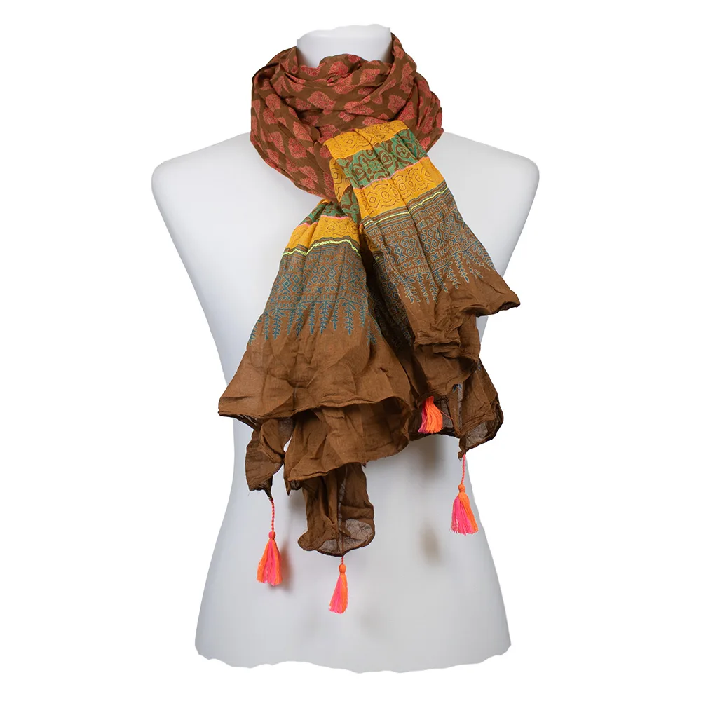 Sarah und Sally | Schal 100 % Baumwolle Braun und Rot, mit allover Rautenmuster