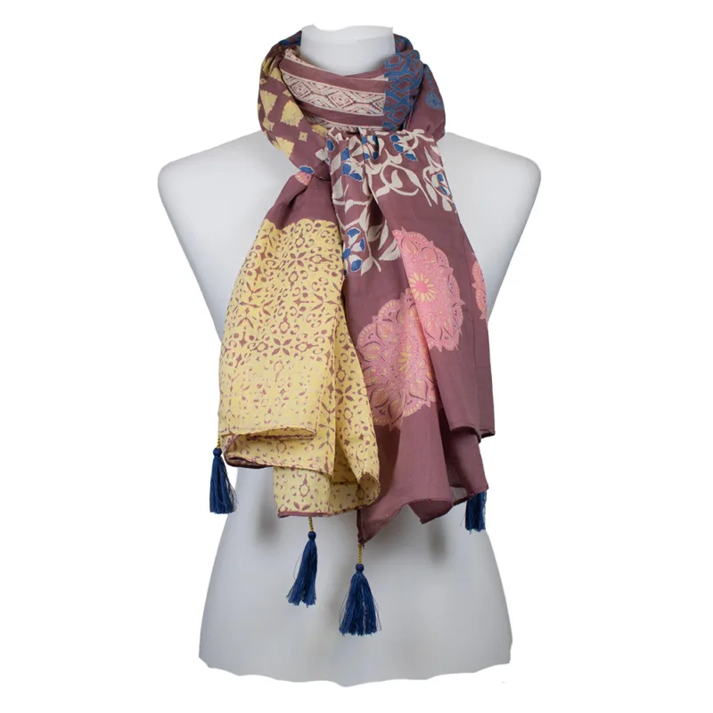 Sarah und Sally | Schal 100 % Baumwolle Mandala mit Ornamentmuster, Violett