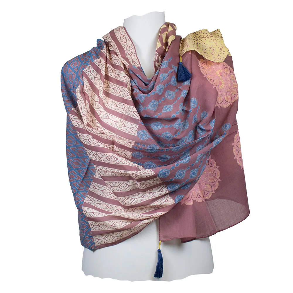 Sarah und Sally | Schal 100 % Baumwolle Mandala mit Ornamentmuster, Violett – Bild 2