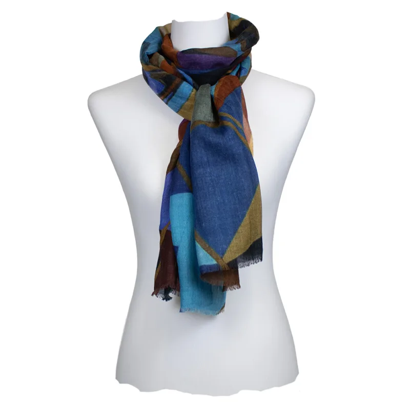 Salto | Schal Raven – Merinowolle mit abstraktem Muster blue